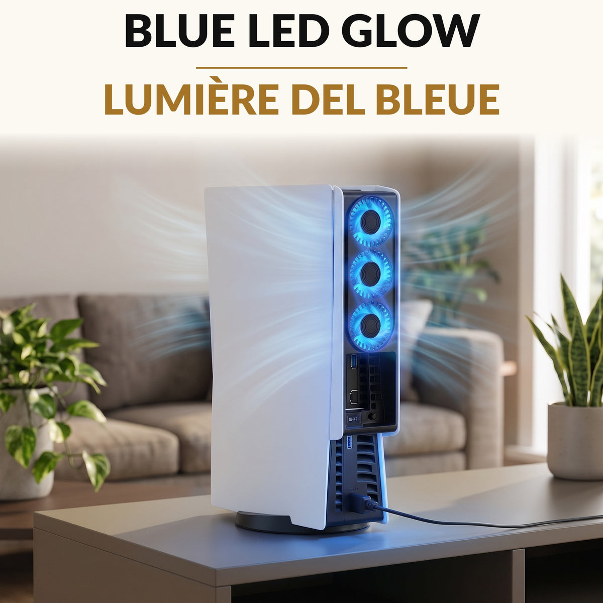 Quiet Cooling Fan for Slim Game Console with 3 Fans Auto Temperature Sensor Blue LED Light 2 Speeds and Extra USB Port for Disc and Digital Editions