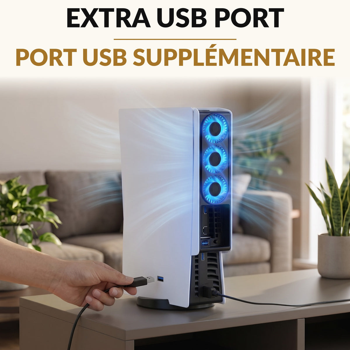 Quiet Cooling Fan for Slim Game Console with 3 Fans Auto Temperature Sensor Blue LED Light 2 Speeds and Extra USB Port for Disc and Digital Editions