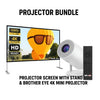 Projector Bundle - Projector Screen with Stand & Brother eye 4k Mini projector 300 lumens 2gb ram 16gb rom ultra fast , All in One Super Mini Projector