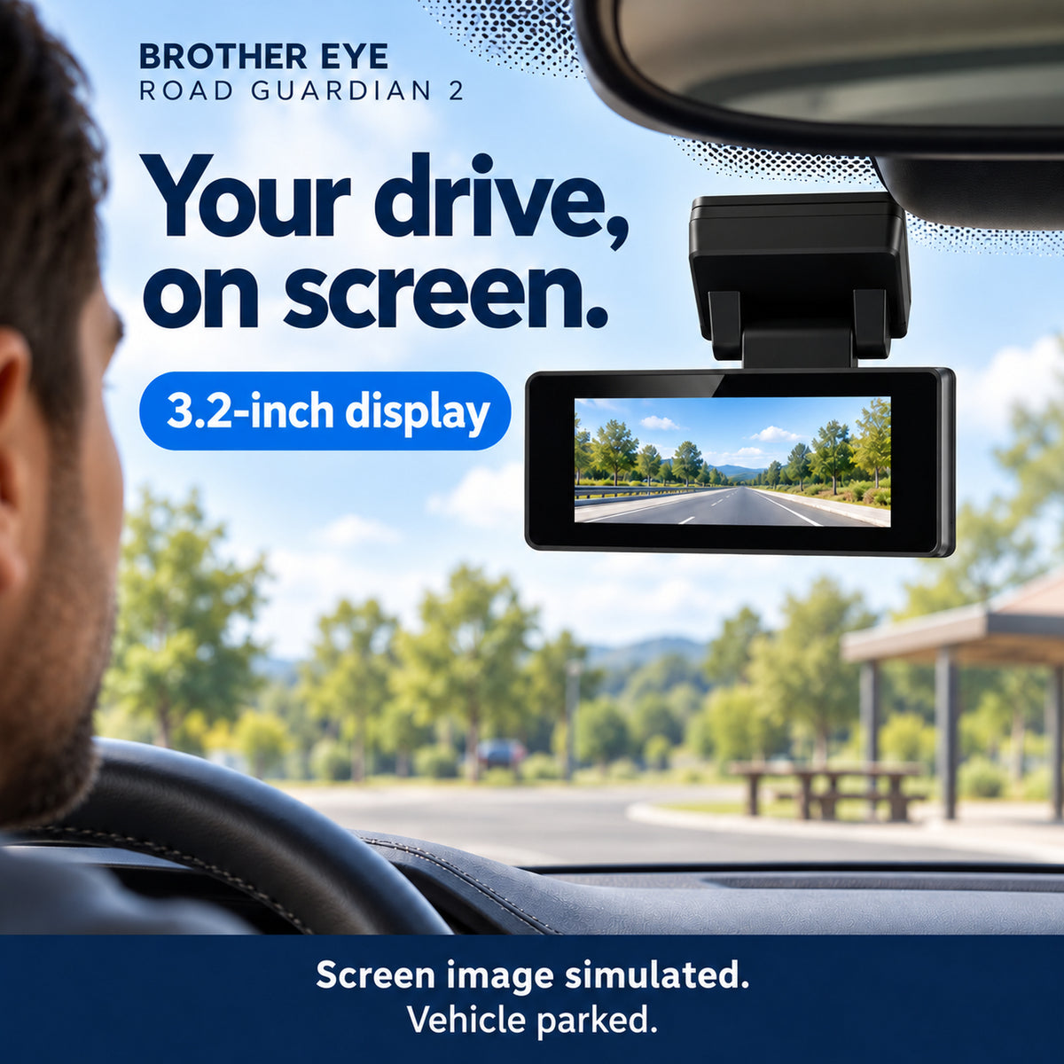 Road Guardian 2 3.2-inch display; simulated screen with vehicle parked