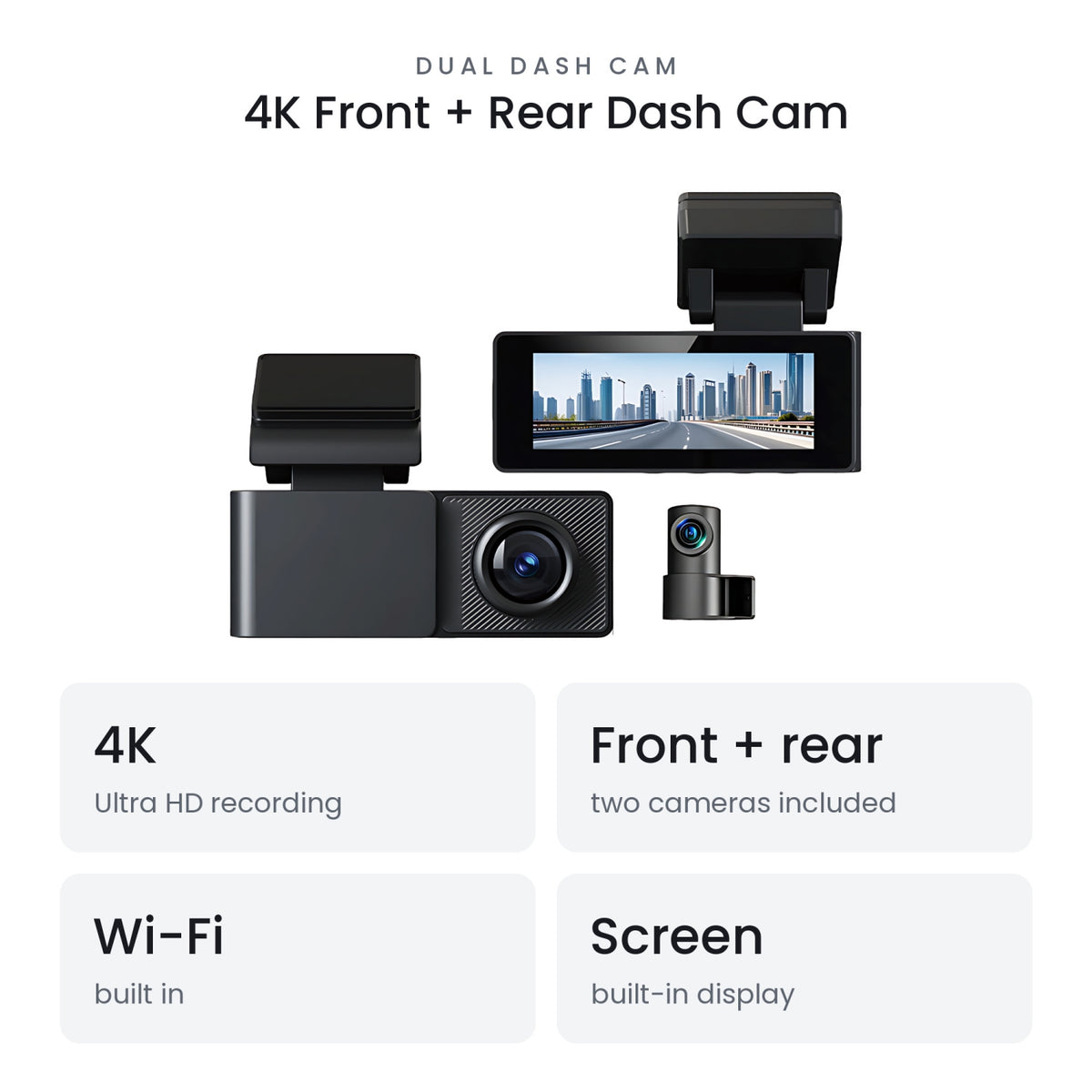 Road Guardian 2 dash cam feature recap: 4K, front and rear cameras, built-in Wi-Fi and screen