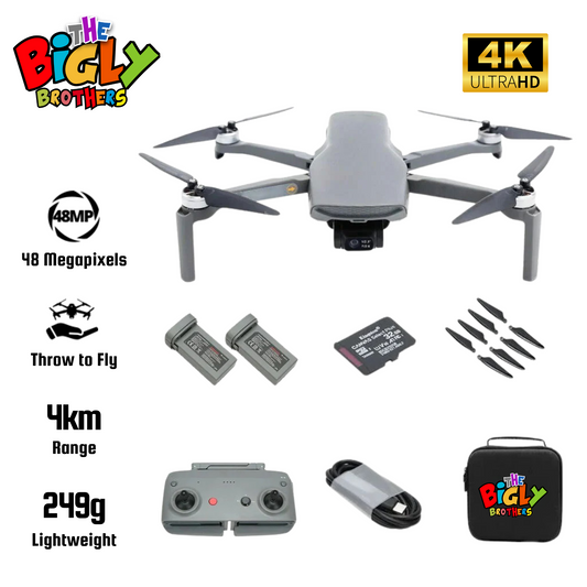 New Release The Bigly Brothers Walker-Air Mini SE FPV Drone, One Throw Fly, 48 MP Camera, 58-Mins Flight Time, 4km Range, 3-Axis Gimbal, GPS System, Intelligent Follow Me Mode, Below 249 Grams