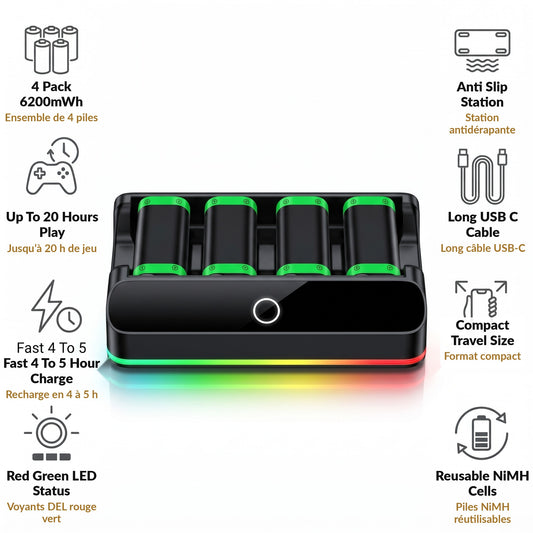 Controller Battery Pack 4-Pack with Charging Station
