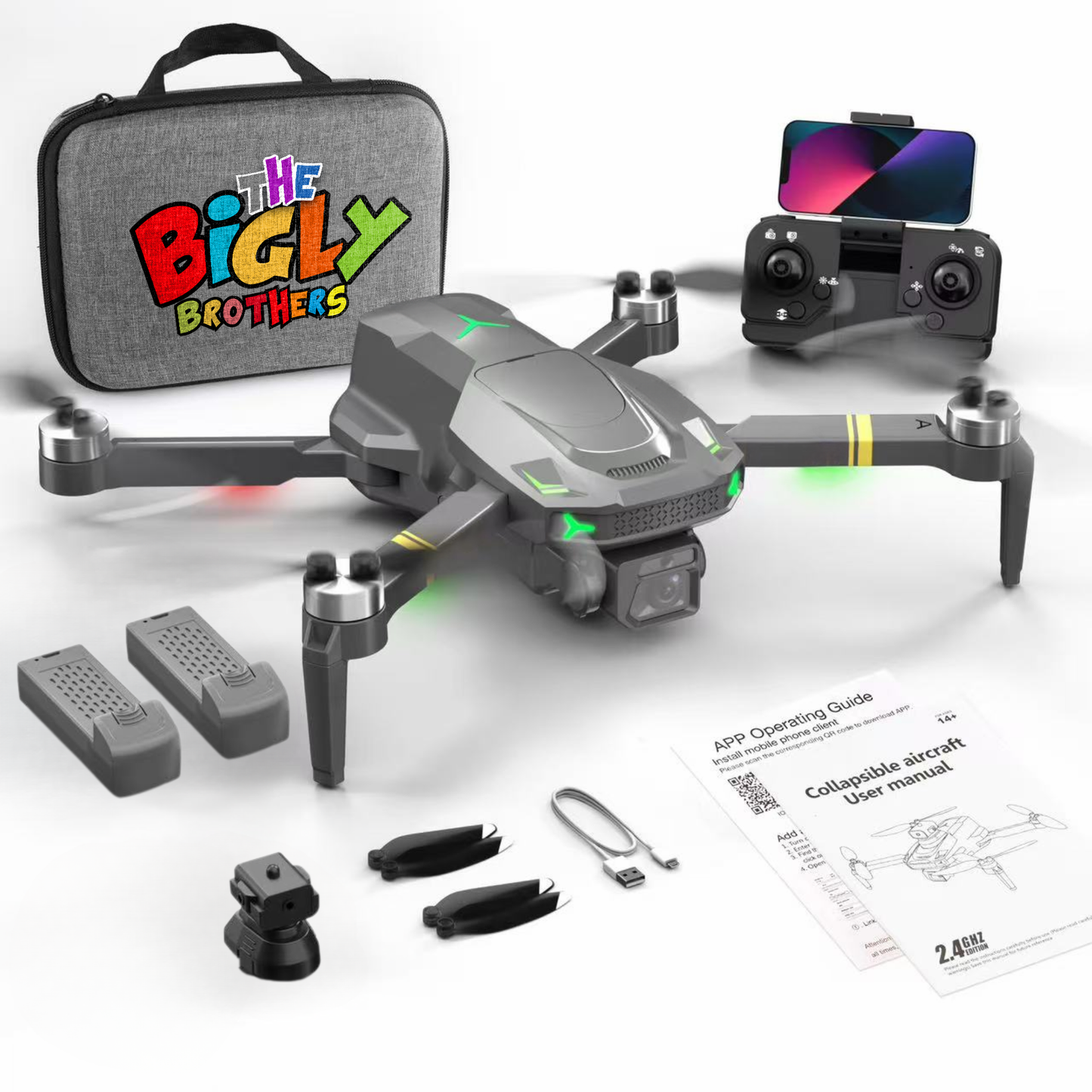 RERFURBISHED: The Bigly Brothers E58 X Lite Mark II Delta Black Superior Edition, FPV Drone with Camera, 360 Degrees of Obstacle Avoidance, Carrying Case plus an additional 2000mAh Battery, Below 249g, Ready to Fly!