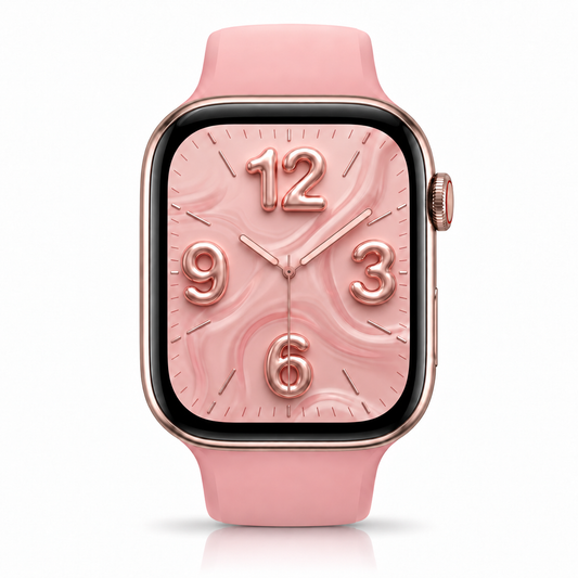 Big Time Baddie women's smartwatch with pink strap and analog watch face