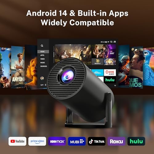 Bigly Brothers Mark I Lite Projector – Black, 300 ANSI, WiFi 6, Built-in Apps