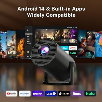 Bigly Brothers Mark I Lite Projector – Black, 300 ANSI, WiFi 6, Built-in Apps