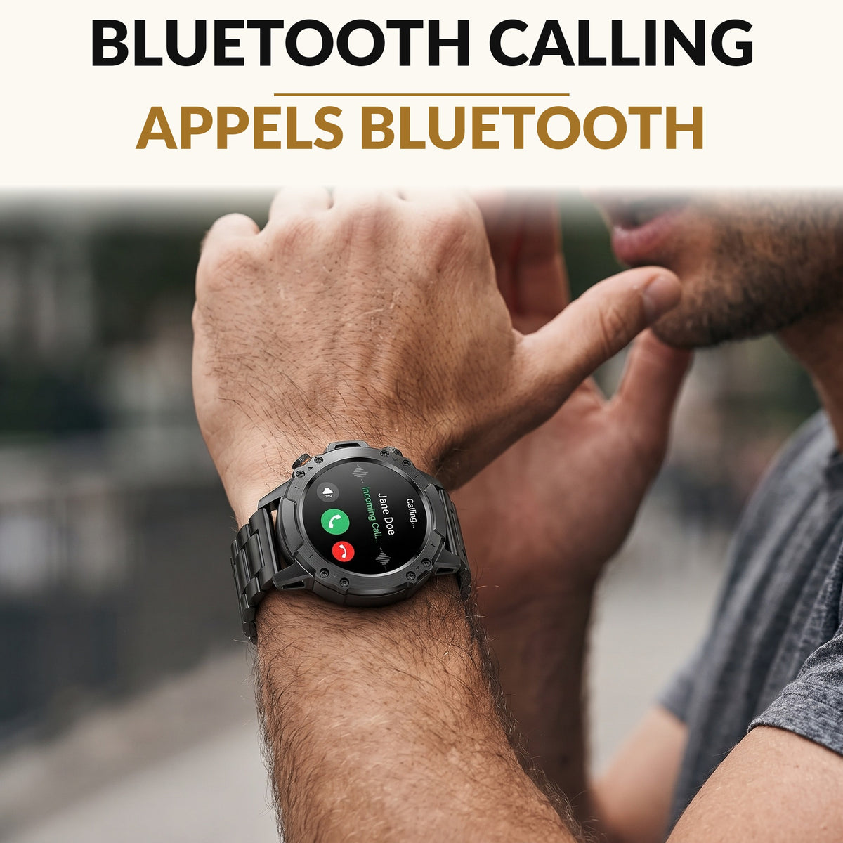 Rugged Smart Watch for Men 1.43 Inch AMOLED Always On Display 5ATM Waterproof 178 Sport Modes Bluetooth Calling 15 Day Battery with 2 Bands