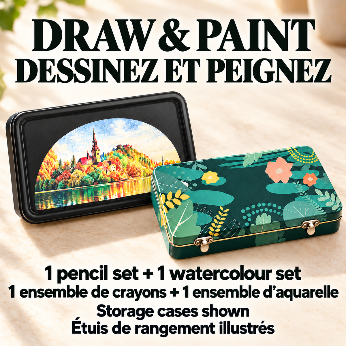 Grandkid Artist Gift Kit — 174 Coloured Pencils Set with Case and Sketch Pad plus 168-Colour Watercolor Paint Set with Brush Pens and Accessories