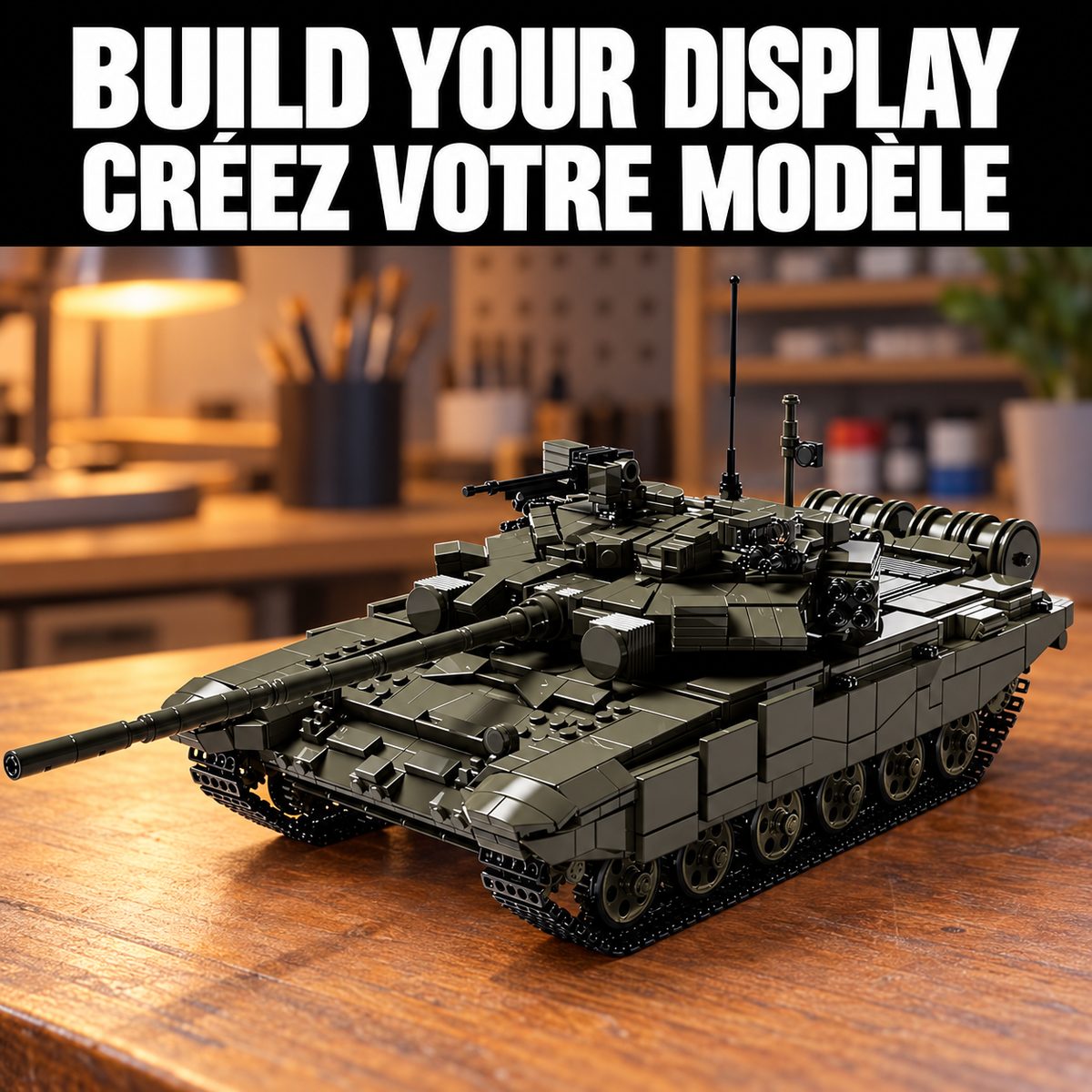 Modern Main Battle Tank Building Set for Adults - 2,083 Pieces, Detailed Interior with Removable Panels, Display Model
