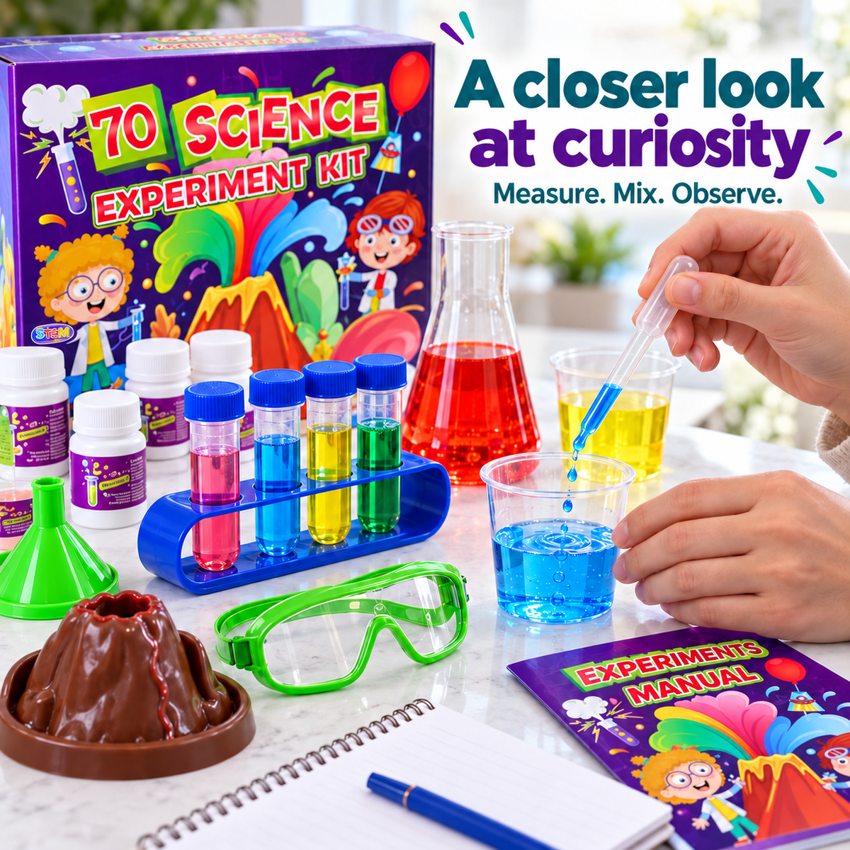 Bigly Brothers 2-Pack Kids Science Lab Kit — 70 Fun Experiments, Volcano Eruption, STEM Learning Set with Illustrated Guide