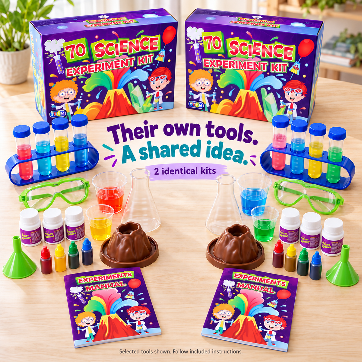 Bigly Brothers 2-Pack Kids Science Lab Kit — 70 Fun Experiments, Volcano Eruption, STEM Learning Set with Illustrated Guide