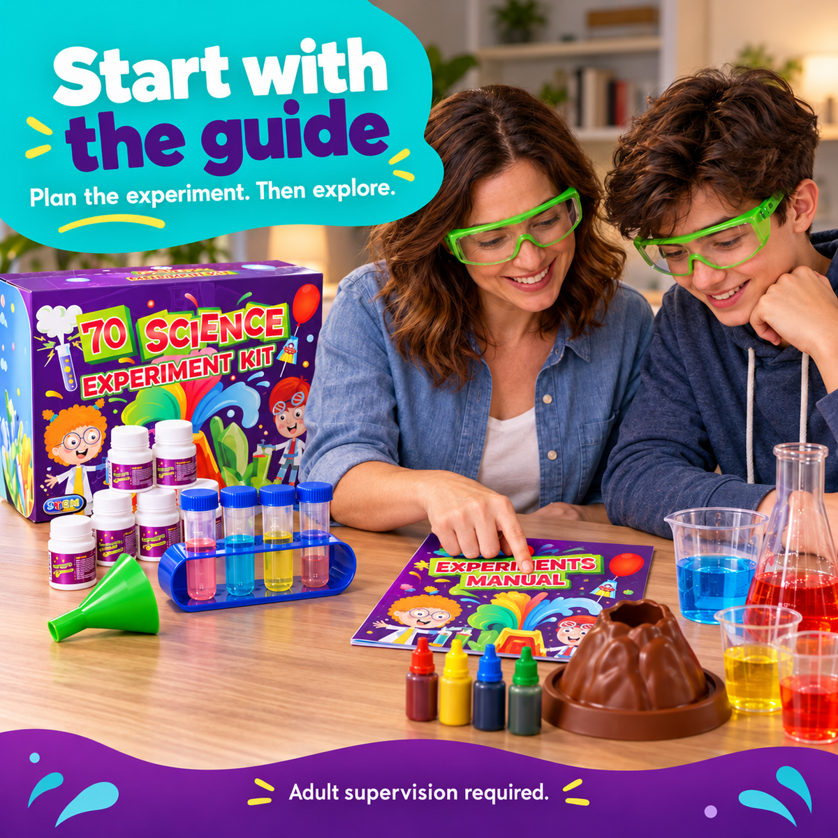 Bigly Brothers 2-Pack Kids Science Lab Kit — 70 Fun Experiments, Volcano Eruption, STEM Learning Set with Illustrated Guide