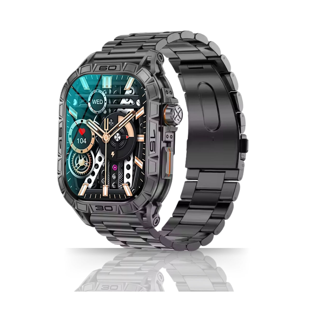 Bigly Brothers men's rugged smart watch, black steel band