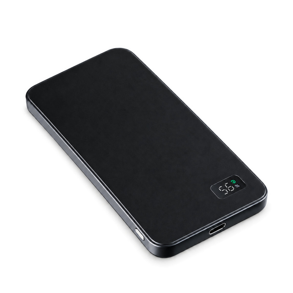 One black Power Snap 5K magnetic wireless power bank with the slim5K body, small display, side button and USB-C port. Product only.