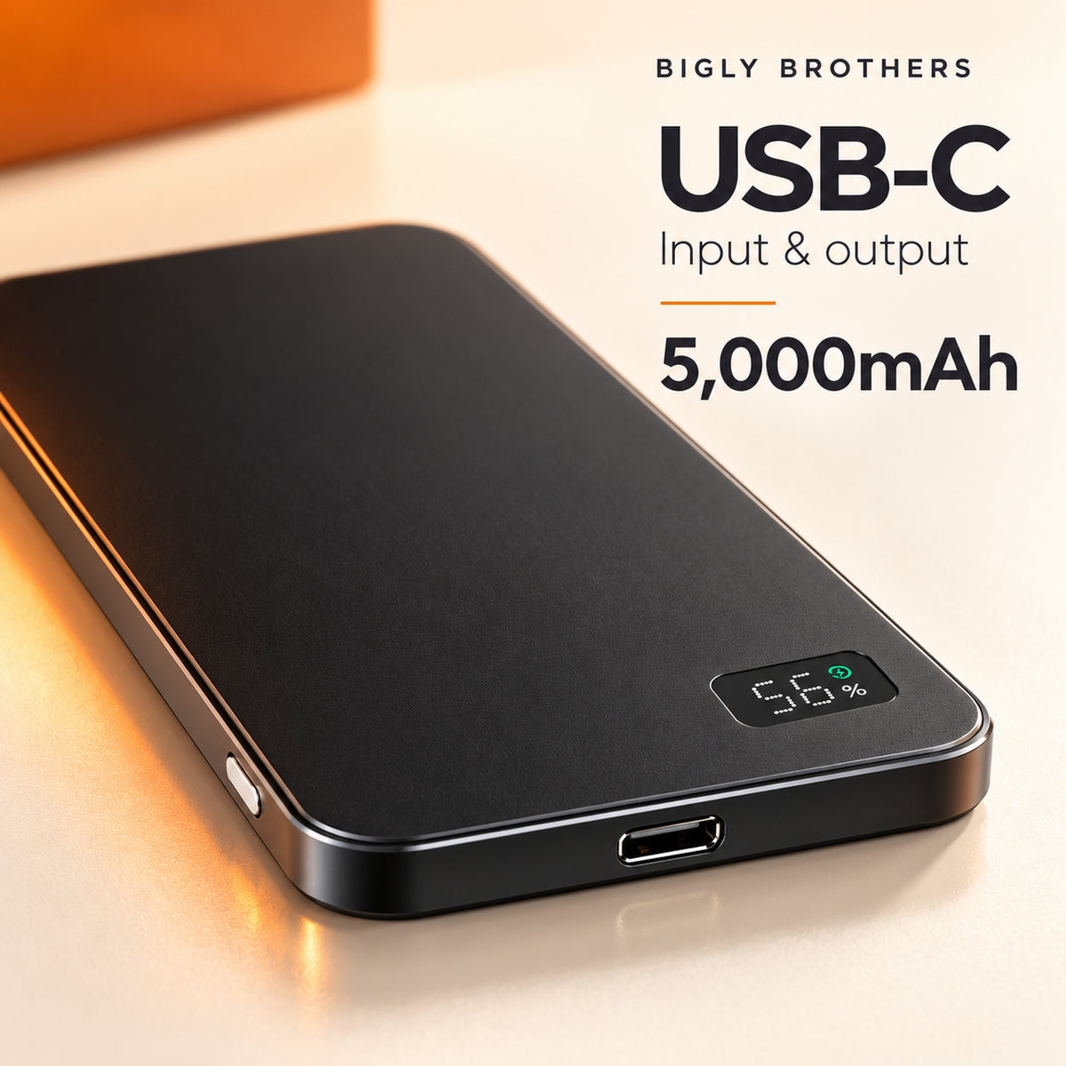 Power Snap5K USB-C input and output port on the slim5K body.