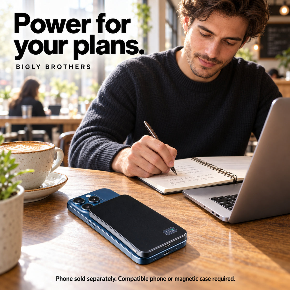 Power Snap5K with a compatible phone at a workspace. Phone and lifestyle props not included.