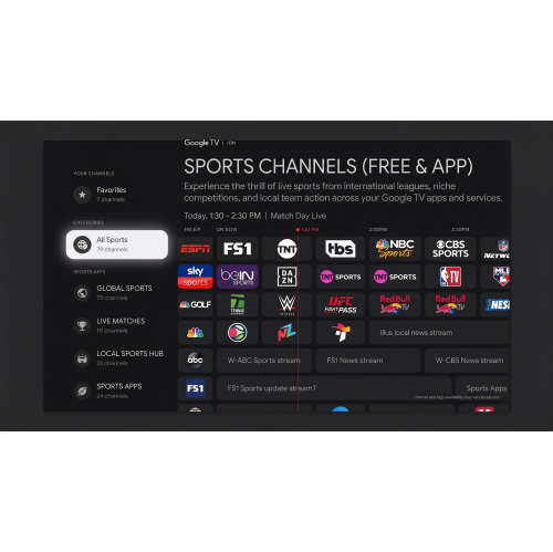 Google TV sports channels guide on the Mark III Elite