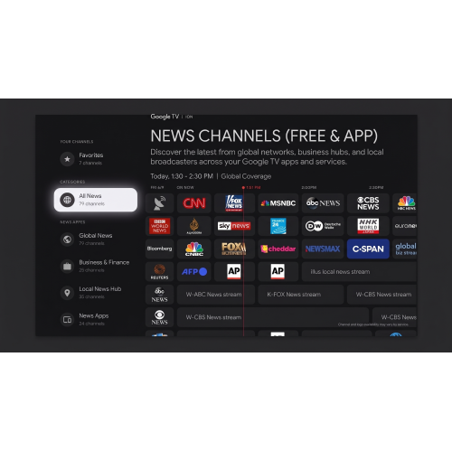 Google TV news channels guide on the Mark III Elite