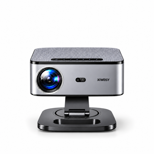 Bigly Brothers V4 silver projector, front view on a plain white background