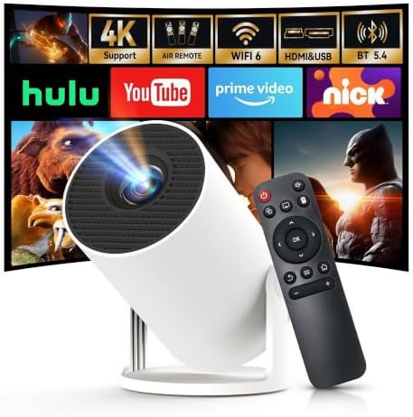 Bigly Brothers Mark I Lite Projector – White, 300 ANSI, WiFi 6, Built-in Apps