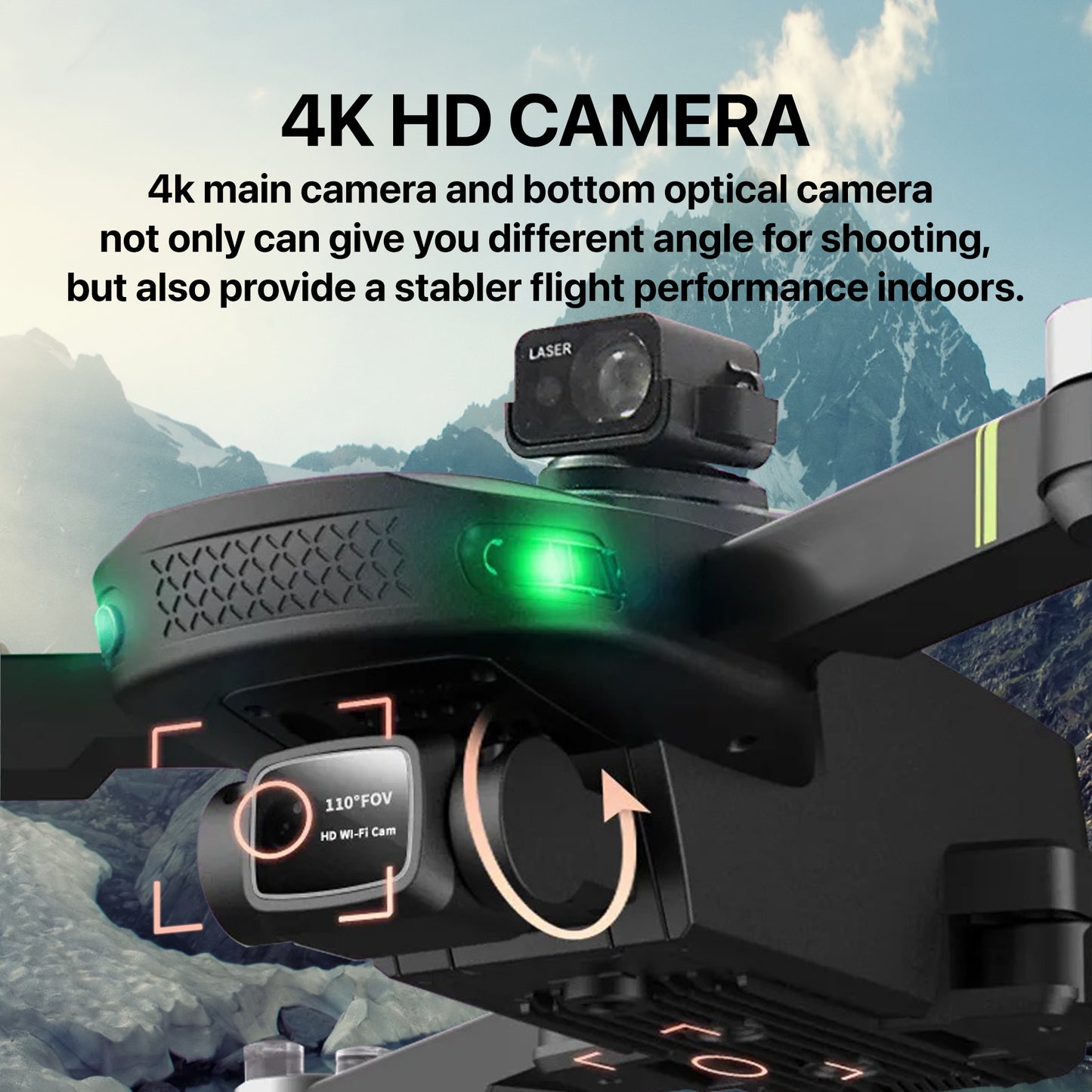 The Bigly Brothers Midnight Specter GPS Drone, 5 Directional Obstacle Avoidance, GPS Smart Return, 1km Range, Dual Camera 4k, Below 249 Grams, Carrying Case Included