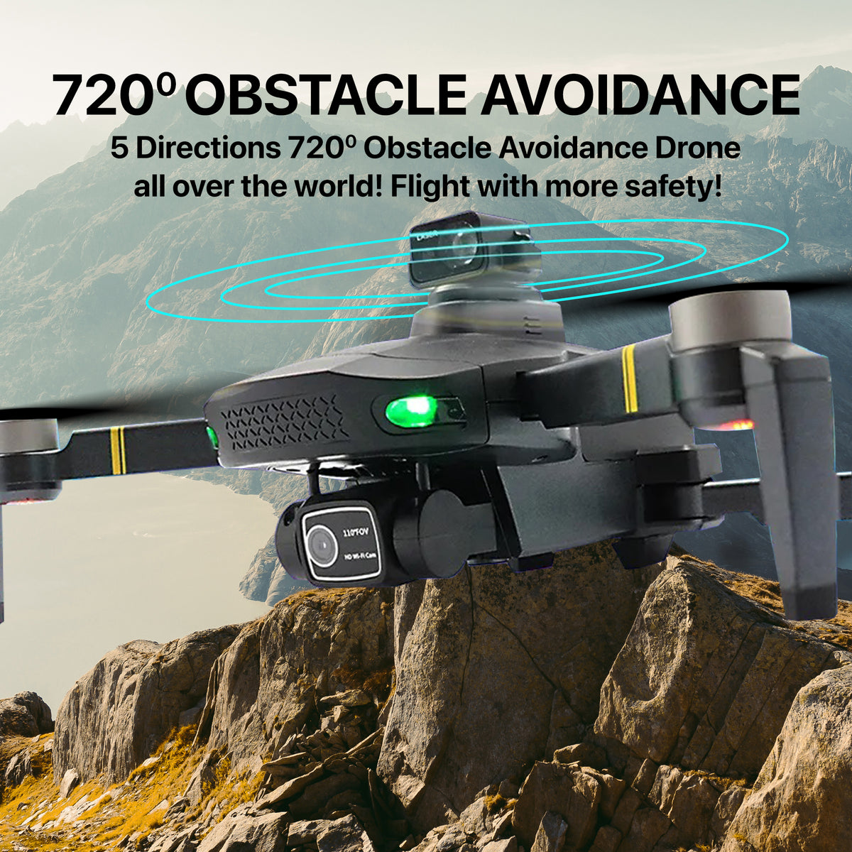 REFURBISHED: The Bigly Brothers Midnight Specter GPS Drone, 5 Directional Obstacle Avoidance, GPS Smart Return, 1km Range, Dual Camera 4k, Below 249 Grams, Carrying Case Included