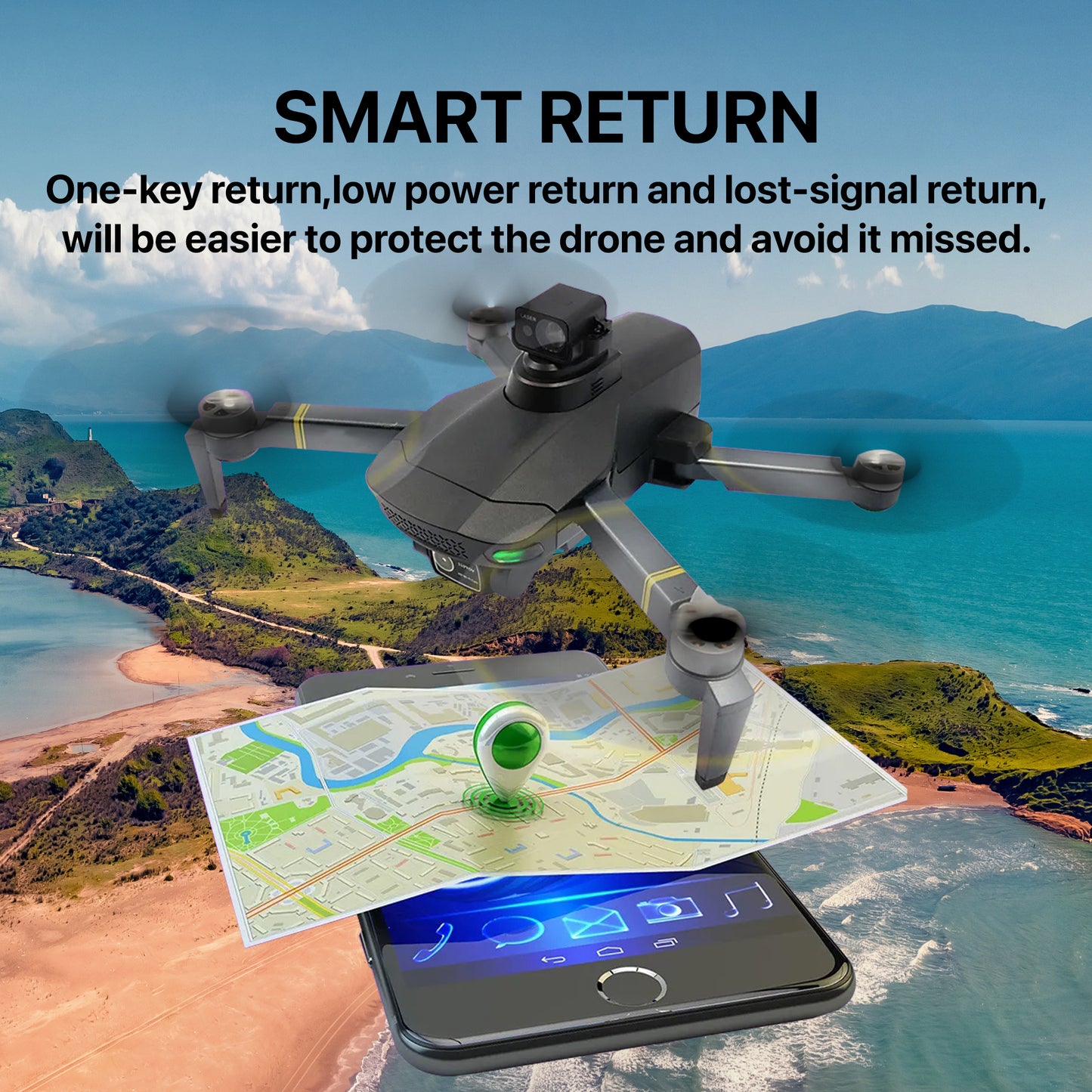 REFURBISHED: The Bigly Brothers Midnight Specter GPS Drone, 5 Directional Obstacle Avoidance, GPS Smart Return, 1km Range, Dual Camera 4k, Below 249 Grams, Carrying Case Included